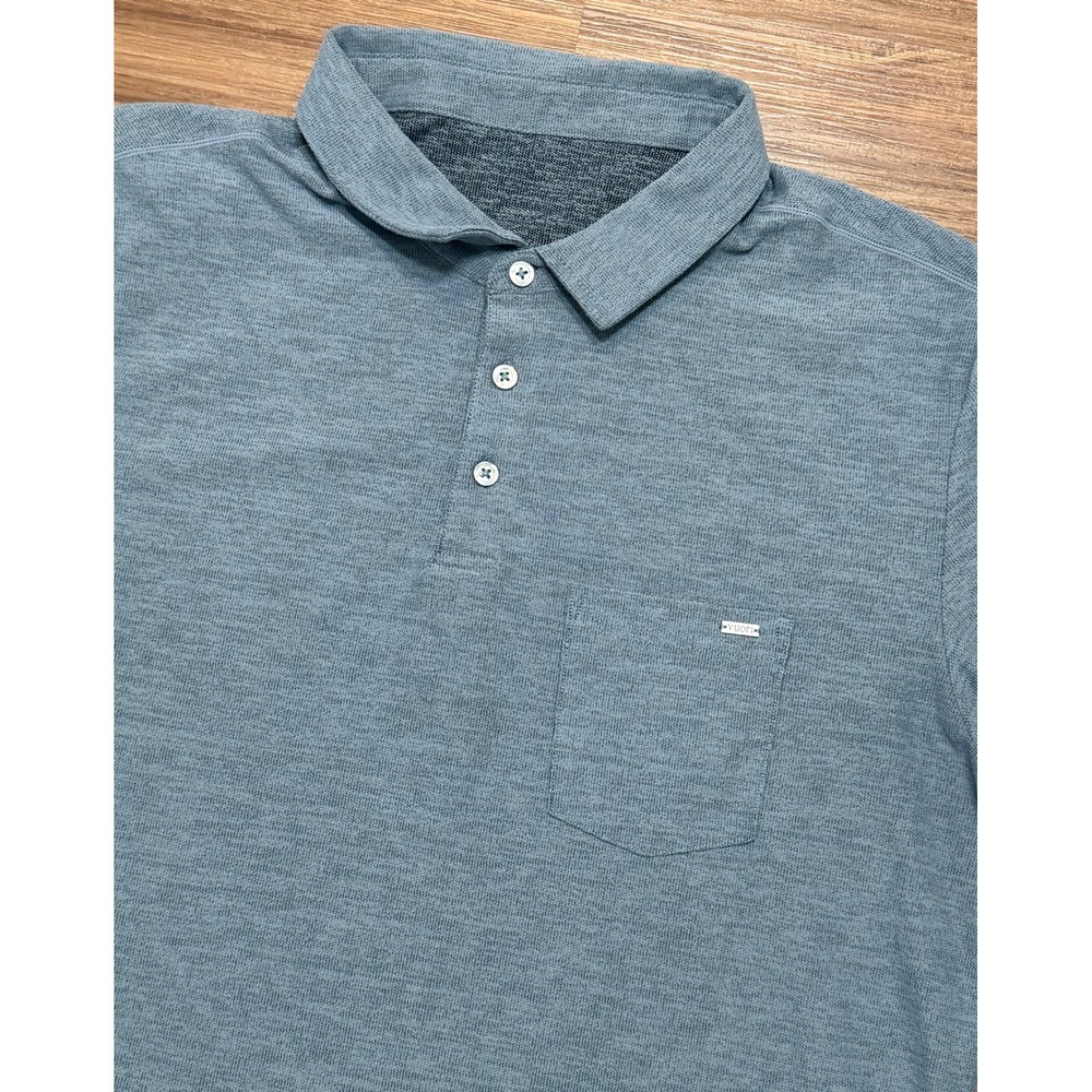 Vuori Mens Ace Performance Polo Shirt Blue Grey Heather Short Sleeve Sz L (V164)